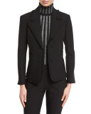 Onyx Ruffle-Trim Fitted Blazer, Black