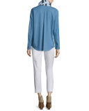 Sabira Button-Front Blouse, Celestial Blue