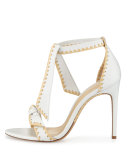 Clarita Whipstitch Leather Sandal, White/Natural