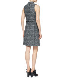 Sleeveless Stand-Collar Tweed Dress 