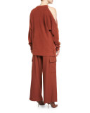 Owen Cropped Twill Wide-Leg Pants, Burnt Paprika