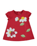 Short-Sleeve Stretch Jersey Daisy Dress, Red, Size 3-24 Months