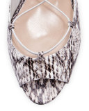 Aneska Snakeskin Lace-Up Open-Toe Flat, Natural