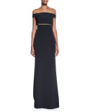 Off-the-Shoulder Slit-Waist Gown, Black