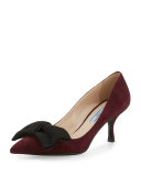 Suede Pointed-Toe 65mm Bow Pump, Granato/Black