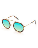 Conti Mirrored Round Aviator Sunglasses, Mambo 24K/Seafoam