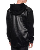 Faux Leather & Knit Hoodie