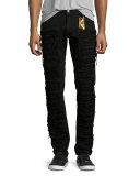 Distressed Slim-Fit Over-Dyed Denim Jeans, Black