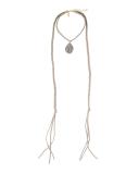 Long Braided Suede Choker Necklace w/ Sunstone, Gray