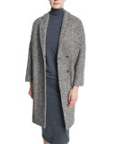 Long-Sleeve Chevron Coat W/Monili Trim, Bark