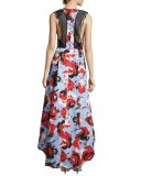 Academy Sleeveless Floral Ottoman Gown, Red/Blue