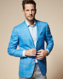 Large Plaid Three-Button Sport Coat, Blue