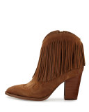 Benjie Suede Fringe Western Boot, Golden Caramel