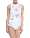 Esther Strappy Mesh One-Piece Swimsuit, White