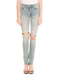Distressed Five-Pocket Jeans, Slate
