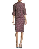 Check Matelassé Sleeveless Sheath Dress, Navy/Multi