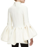 Bell-Sleeve Turtleneck Peplum-Back Top, Ivory