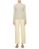 Wide-Leg Stretch Wool Pants, Light Yellow