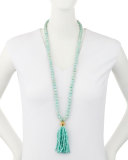 Amazonite Beaded Tassel Pendant Necklace, Blue