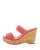 Parker Suede 100mm Wedge Slide Sandal, Dahlia