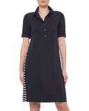 Short-Sleeve Shirtdress w/Striped Back, Navy