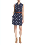 Conversational Larkspur Sleeveless Shirtdress, Navy