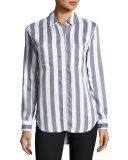 Val Striped Long-Sleeve Shirt, Blue/White