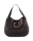 Perrine Gancio Bracelet Hobo Bag, Nero