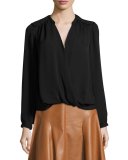 Danielle Silk Surplice Wrap Top, Black