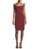 Fitted Floral-Print Cocktail Dress, Red/Multi