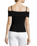 Bertson Cold-Shoulder Crepe Top, Black