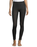 Woolen Lace-Trim Leggings, Black