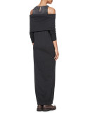 Off-the-Shoulder Monili-Inset Maxi Dress, Black