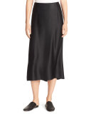 Silk-Satin Bias-Cut Midi-Length Slip Skirt, Black