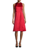 Sleeveless Twill Pleated-Front Dress