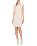 Sleeveless Check Sheath Dress, Nude