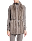 Double-Cashmere Vest W/Mink Front, Silver Myrtle/Shadow