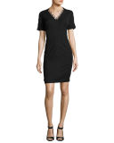 Ainsley Short-Sleeve Lace-Trim Sheath Dress
