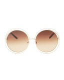 Carlina Round Wire-Frame Sunglasses, Rose Gold