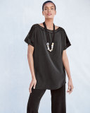 Full-Leg Silk Pants, Black