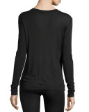 Cashmere-Silk Blend Long-Sleeve Top, Black