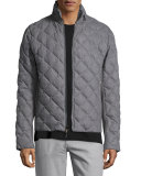 Diamond-Quilted Flannel Jacket, Gray