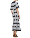 Medallion-Lace Flared Dress, Black/Multi Colors