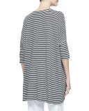 Dolman-Sleeve Striped Linen Tunic, Black/White