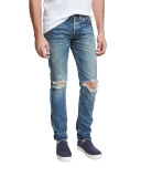 M001 Narrow Slim-Leg Jeans w/Distressing, Mitoyo