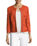 Leaf-Cut Leather 3/4-Sleeve Jacket, Orange