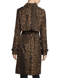Double-Breasted Leopard-Print Midi Trenchcoat, Brown