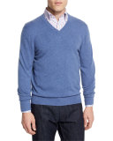 Cashmere V-Neck Sweater, Denim