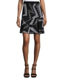 Ribbed Geometric-Patterned Fit-&-Flare Skirt, Black