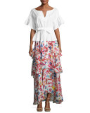 Mariana Floral Burst Maxi Skirt, White/Multicolor